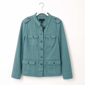 Talbots Denum Utility Jacket Women 2X Teal NWT Military Cargo Twill‎ Stretch